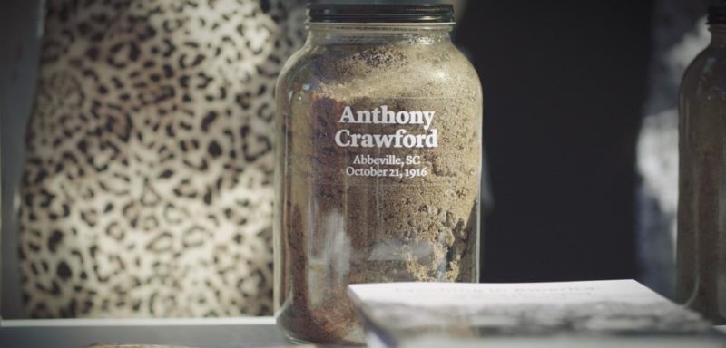 Soil collected from the site of the lynching of Anthony Crawford, as part of the commemoration project of the Equal Justice Initiative.