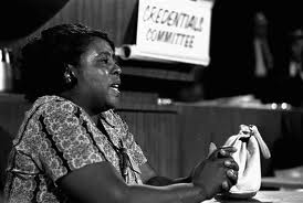 Fannie Lou Hamer, sharecropper and civil rights leader, speaks at the convention of the Mississippi Freedom Democrats