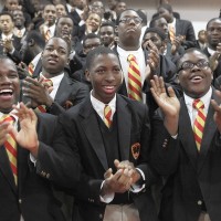 Urban Prep Academy students cheer on their classmates during last year's assembly. (Nancy Stone, Chicago Tribune / February 16, 2011) 
