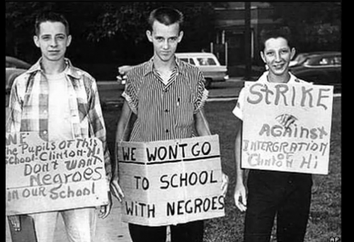 Many white Americans resist the Supreme Court's order to desegregate public schools in 1954. Many still do.