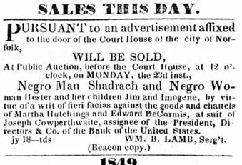 Advertisement of sheriff’s sale of Shadrach Minkins, 1849 Courtesy Gary Collison