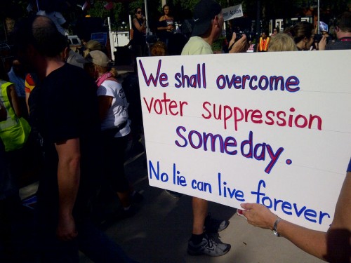 A rally against voter suppression at Centennial Park in Tampa Bay, Florida, on August 28, 2012. Photo by George Zornick 