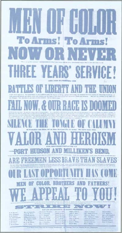 In the North, nearly all black people supported military service. The Federal government had little trouble convincing men of African descent to enlist. They viewed the war as a golden opportunity to crush the institution of slavery, to stand on the same level and in the same uniform as the white man, and to dispel the oppressive notions of prejudice that haunted the black population. (National Park Service, History E-Library)