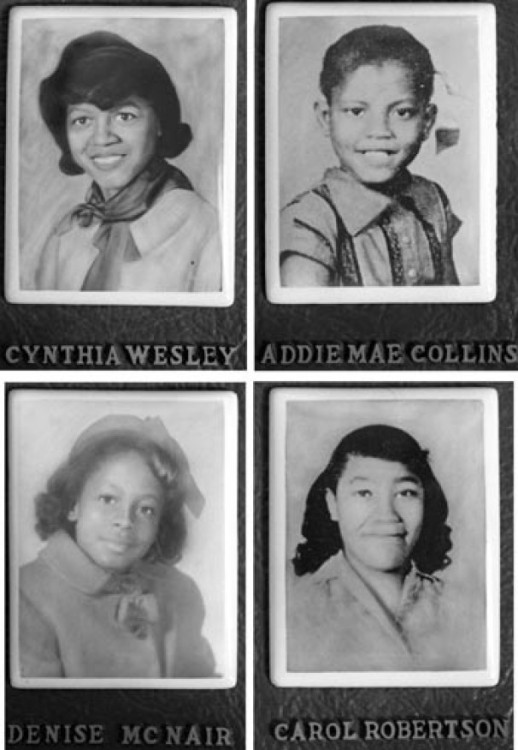 These three 14 year old girls and a 12 year old girl were murdered by the Ku Klux Klan's bombing of their church on a Sunday morning.