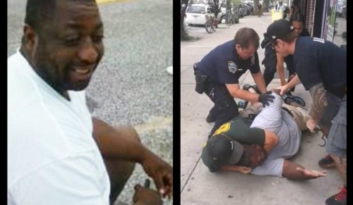 These two pictures depict Eric Garner, the man who died while in police custody in New York. On the right is a still from the video taken by a bystander of the 'arrest.'