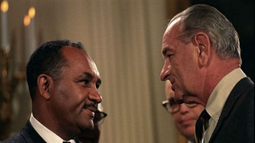 Clarence Mitchel, Jr., the NAACP lobbyist behind the passage of the 1964 Civil Rights Act, with President Lyndon B. Johnson who signed the Act.