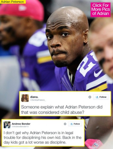 Adrian Peterson and some tweets supporting his "whupping with a switch" as an effective traditional punishment. 