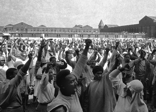 Inmates of Attica State Prison voicing their demands in 1971.