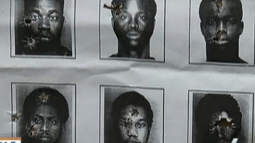 Six mug shots used for target practice by snipers from the North Miami Beach (Fla.) Police Department.