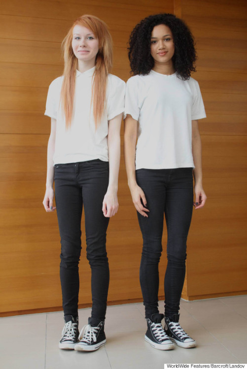 Twins Lucy (left) and Maria Aylmer pose in identical clothing.