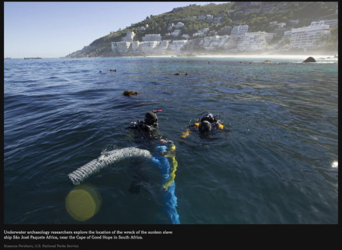 Underwater archeologists explore the site where the slaver went down off the coast of Cape Town, South Africa.
