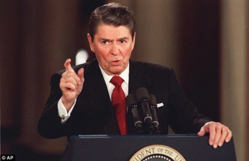 President Ronald Reagan talks about his drug policies in a March 1987 press conference.