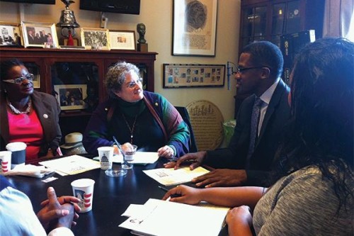 Dr. Fran Kaplan discussing America's Black Holocaust Museum with Congresswoman Gwen Moore (WI 4th District) and the staff of Congressman John Lewis (GA 5th District) in Washington, DC.