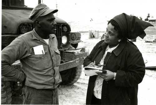 Ethel Payne, known as the First Lady of the Black Press, speaks with a soldier in Vietnam. Payne was a city reporter and later Washington correspondent for the Chicago Defender in the 1950s and '60s. (By Moorland-Spingarn Research Center, HarperCollins)
