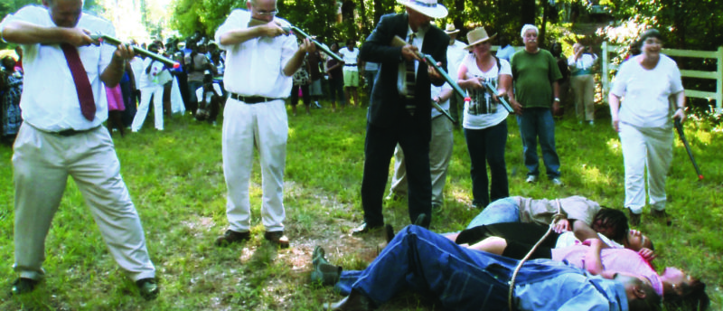 A scene from the film showing the annual lynching re-enactment at Moore's Ford Bridge in Georgia.