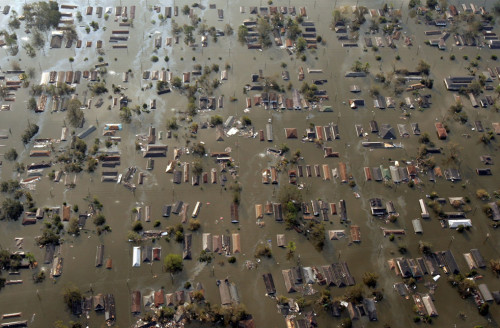 Aerial view of the Ninth Ward in East New Orleans in the aftermath of Hurricane Katrina in 2005.