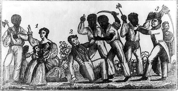 This woodcut, published in 1831 with a story about the Southampton Rebellion, was titled "Horrific Massacre in Virginia."