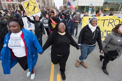 Demonstrators in Cleveland on Tuesday, after a grand jury declined to indict police officers responsible for the shooting of Tamir Rice.