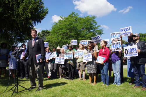 Residents protest the decades of disinvestment in the Sherman Park area that ignited the recent turmoil.