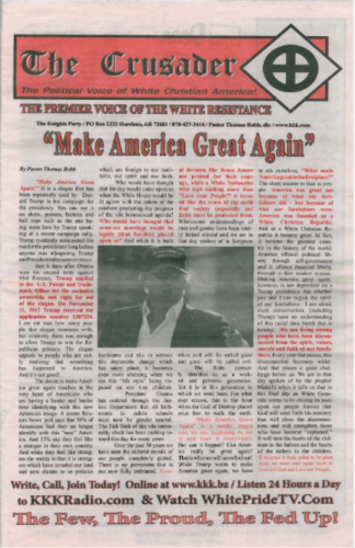 The KKK's newspaper endorses Trump for president.