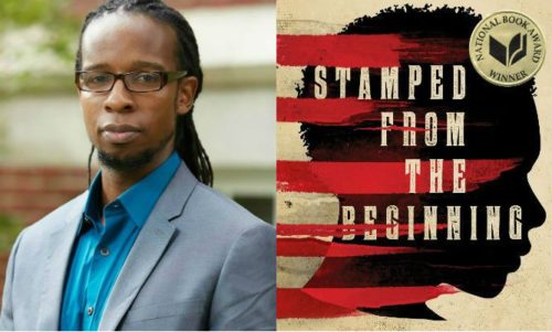 Ibram X. Kendi; the cover of his book, Stamped From the Beginning: The Definitive History of Racist Ideas in America