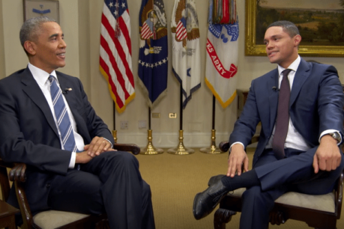 Trevor Noah talks to President Obama (Image courtesy of Comedy Central)