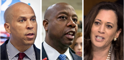 Senators Cory Booker, Tim Scott and Kamala Harris introduced a bill that would make lynching a federal hate crime. A similar bill has been introduced in the House.Credit...From left: Bryan Anselm for The New York Times; Al Drago for The New York Times; Stephen Crowley/The New York Times