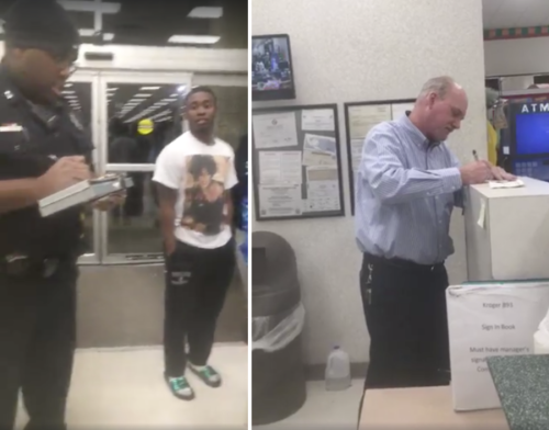 Four young men at a Kroger grocery store in Texas were stopped and accused of shoplifting by a manager. After producing their receipts, they were given a trespassing warning by police, a family member said.