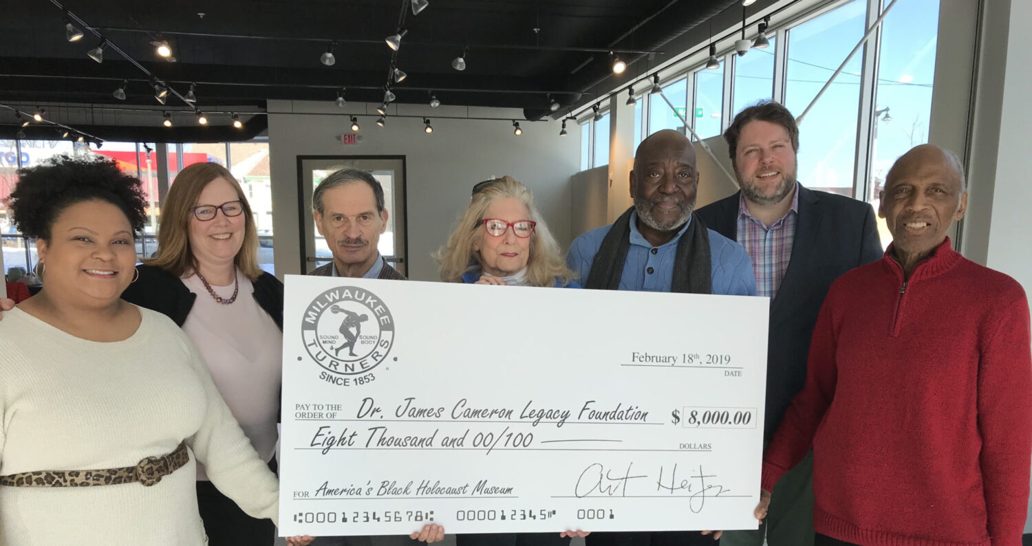 MKE Turners 2.18.19 ABHM was thrilled to receive this very generous donation from the Milwaukee Turners, one of the oldest civic organizations in Milwaukee. L-R: Cydney Hargro, ABHM; Nancy Ketchman, ABHM; Art Heitzer, President of Milwaukee Turners, Patricia Obletz, Turner member; Virgil Cameron, son of Dr. Cameron and museum board member; Nicholas La Joie, Executive Director, Milwaukee Turners; and Reuben Harpole, museum board member.