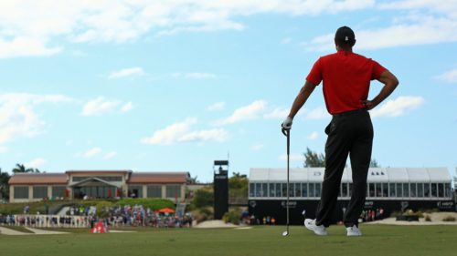 Tiger Woods waits to hit his approach shot on the 18th hole during the final round of the Hero World Challenge at Albany on Dec. 7, 2019, in Nassau, Bahamas. Mike Ehrmann/Getty Images