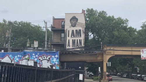 I Am A Man mural above CTA