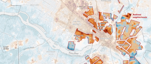 Redlined neighborhood hotter n cities like Baltimore, Dallas, Denver, Miami, Portland and New York, (redlined) neighborhoods that are poorer and have more residents of color can be 5 to 20 degrees Fahrenheit hotter in summer than wealthier, whiter parts of the same city.