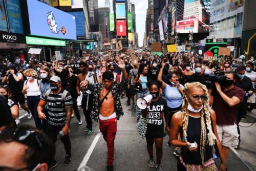 Protesters in NY after James Blake shooting