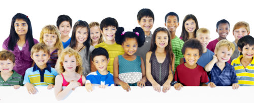 Multi-Ethnic Group of Children Holding Empty Billboard Multi-Ethnic Group of Children Holding Empty Billboard