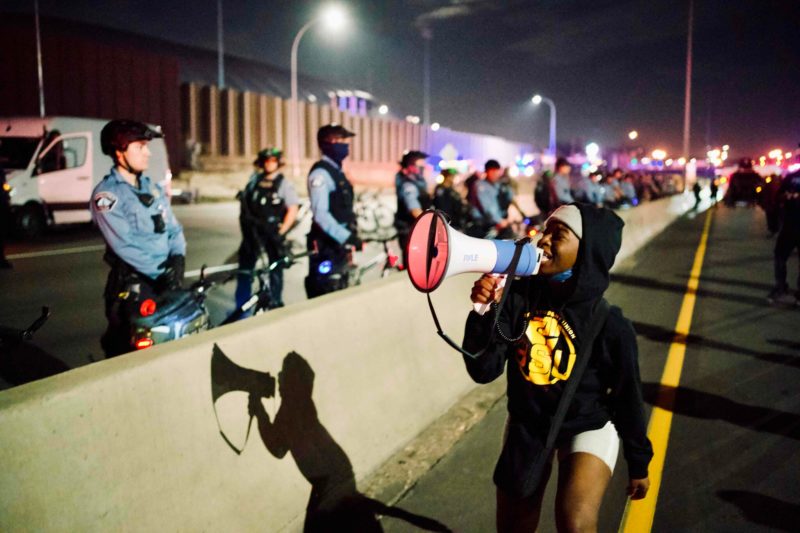 Activist in Minneapolis with megaphone