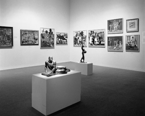 Black Art Museum Several art pieces created by African Americans in greyscale.