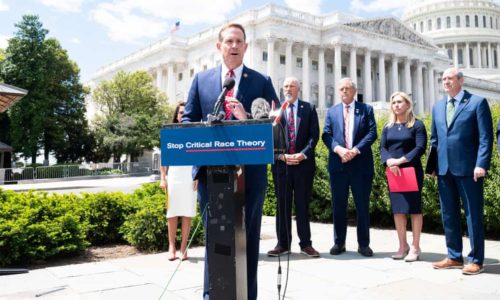 4199 Representative Ted Budd speaks about banning federal funding for the teaching of critical race theory. Photograph: Michael Brochstein/Sopa Images/Rex/Shutterstock