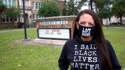 amy-donofrio Photo by Evac Movement: Teacher Amy Donofrio stands outside Robert E. Lee High School in Jacksonville, Florida.
