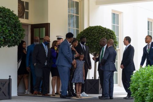 im-343708 George Floyd's family walks out of the White House after meeting Tuesday with President Joe Biden. Getty Images