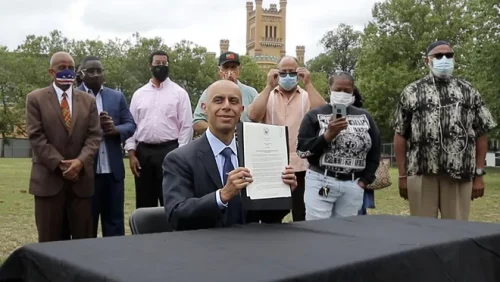 Providence Mayor Jorge Elorza after signing an executive order in 2020 to explore reparations for Black and Indigenous people. (The Providence Journal/ Kris Craig)