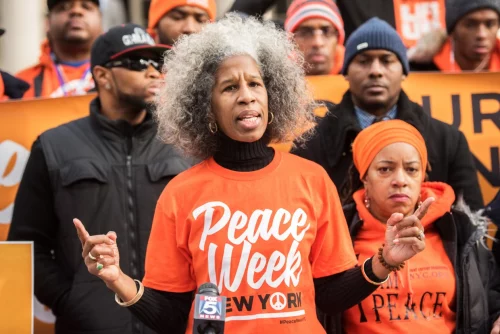 Peace Week creator Erica Ford at New York Peace Week speaks in 2016. (Noam Galai / Getty Images)