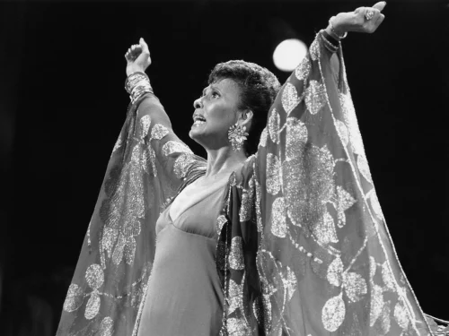 Lena Horne receives applause after a performance of Lena Horne: The Lady and Her Music on Broadway in July 1982 (Nancy Kaye / AP file)