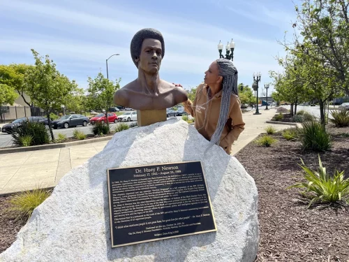 fredrika-3-349814f368d4e2f132d16c282ae0305608170ffe-s900-c85 Fredrika Newton stands next to the bust of her late husband, Black Panther co-founder Huey P. Newton. (Marisa Penaloza/NPR)