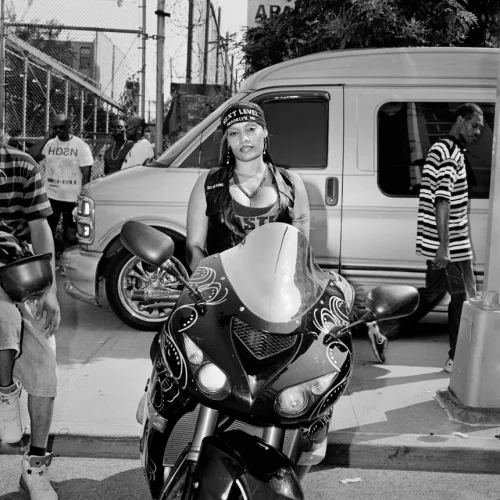 220718-cate-dingley-ezy-ryders-jm-02-84ee09 Isis, the sergeant-at-arms of Next Level MC, in Brooklyn. (Cate Dingley)