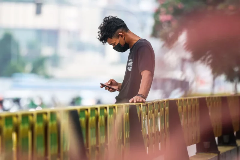 Black man on phone