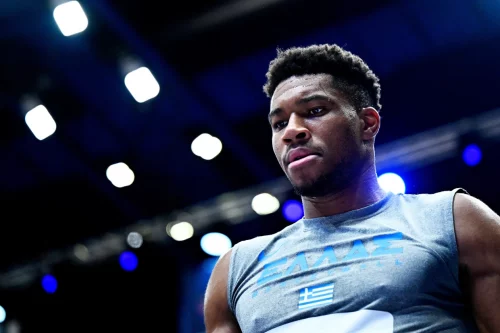 220914-Giannis-Antetokounmpo-mjf-1230-0f8141 Giannis Antetokounmpo looks on during a FIBA EuroBasket game in Milan on Sept. 8, 2022. (Mattia Ozbot / Getty Images file)
