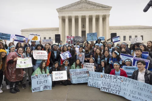 A rally outside the Supreme Court in support of affirmative action on Oct. 31. (Allison Shelley)