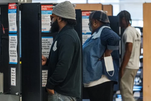 221109-atlanta-vote-midterms-mjf-1531-1-6d0ae7 Georgia voters will return to the polls in December as the state's top two Senate candidates head to a runoff. (Megan Varner / Getty Images)