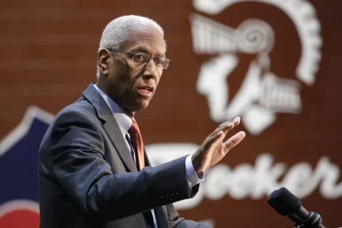 221212-don-mceachin-mn-1420-c155cc Rep. Donald McEachin, D-Va., speaks at a rally for presidential candidate Joe Biden in Norfolk. (Steve Helber / AP file)