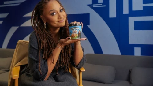 The Emmy-winning director poses with the new ice cream flavor she helped create (Courtesy of Ben & Jerry's)
